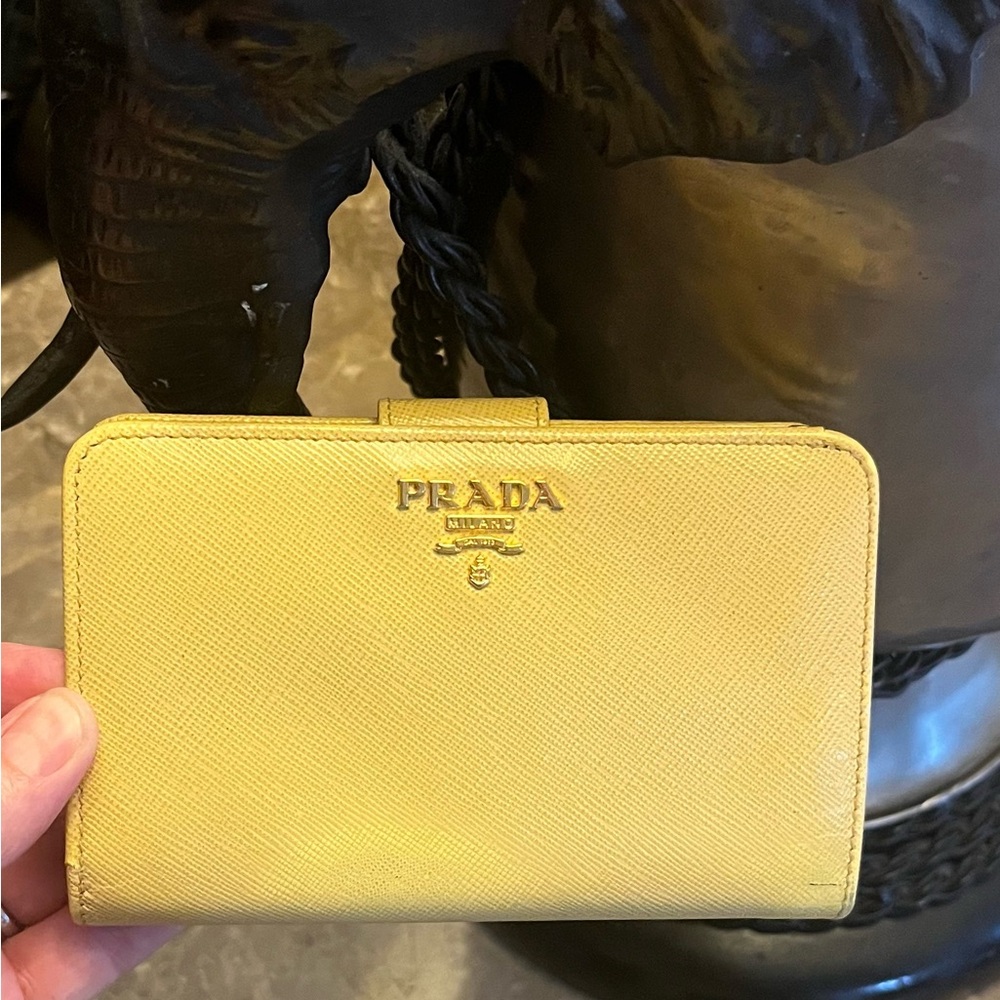 Prada Yellow Saffiano Leather Wallet with Gold Logo